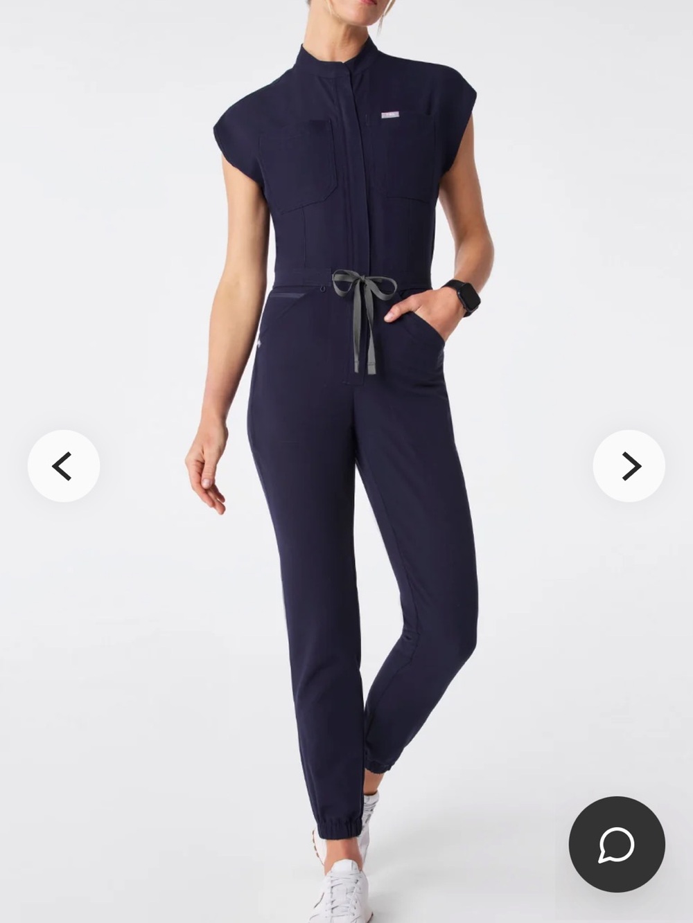 Figs Navy Short-Sleeve Utility Jumpsuit with Drawstring